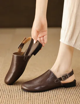 Genuine Leather Sheepskin Women Mules,Belt buckle Flats Women's Sandals,Summer Casual Women Shoes - Aliexpress - FashionsVida