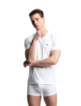 Emporio Armani T-shirt à Manches Courtes Et Col En V Stretch Cotton Jersey White 2XL