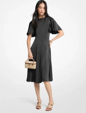 Para mujer. MT683KYAYJ Vestido midi de satén con mangas con vuelo (36), Casual, Fiesta, Manga corta, Poliéster Reciclado