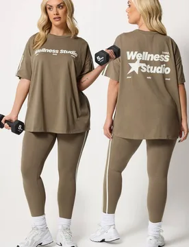 Wellness Studio' Active T-Shirt - Light Brown - Size: 26-28 - Yours - FashionsVida