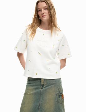 Camiseta logo apliques, Mujer, Algodon, Blanco, XS