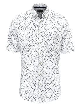 Chemise à Manches Courtes Seersucker Print Navy L - Fynch Hatton - FashionsVida