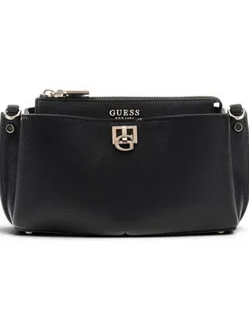 Borsa Bianca Mini Crossbody Donna Nero in Materiale Sintetico con Logo Triangolo Frontale - Guess - FashionsVida