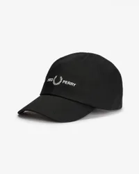 Berretto nero in twill di cotone con frontino e logo ricamato
