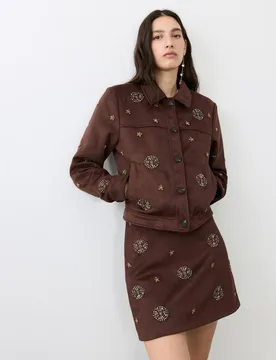 Falda corta efecto ante con pedrería - Tintoretto - FashionsVida