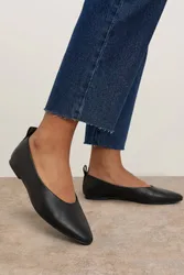 Oriana Faux Leather Pointed Ballet Pumps - Black - Size: 6