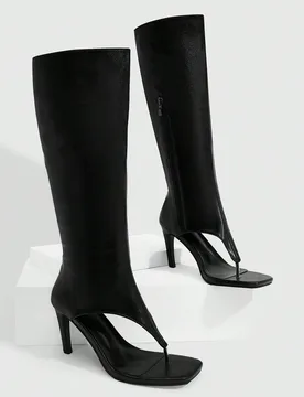 Botas de mujer de moda nueva con diseño de tanga, botas altas hasta la rodilla, punta cuadrada y tacón alto, para primavera/verano, zapatos de prima - Shein - FashionsVida