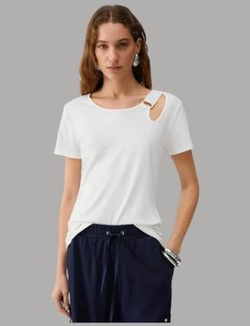 T-shirt Cut-Out Girocollo in Cotone e Bambù Elegante