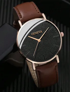 Pieza Reloj de hombre con correa de poliuretano marrón, esfera redonda casual, reloj de cuarzo, para la vida diaria, como regalo para estudiantes que - Shein - FashionsVida