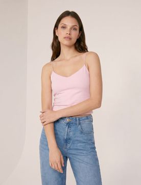 Top in cotone con spalline - rosa pastello