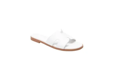 Flat Fashion Sandals - Cushioned Footbed, Elegant H-Shape - White - Size: 7.5