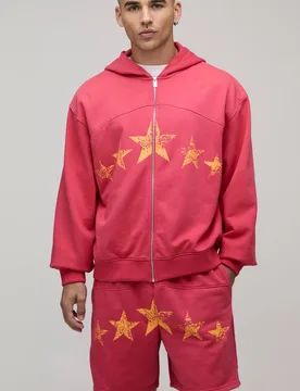 Men's Oversized Boxy Hardware Loopback Zip Through Baggy Short Tracksuit Red Size Small Red S - boohooMAN - FashionsVida