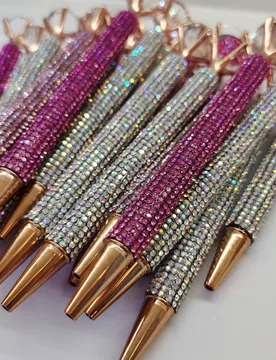 Bolígrafo con decoración de strass elegante, bolígrafo con adornos de strass, bolígrafo con strass, bolígrafo retráctil de metal con cristales b - Shein - FashionsVida