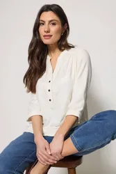 Women's Jacquard Detail Half Placket Shirt in Ivory Size: 10 - Ivory - Size: 10