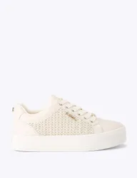 Lace Up Woven Side Detail Flatform Trainers Beige female