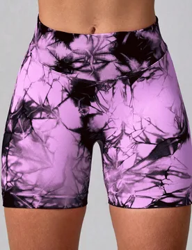 Pieza Pantalones cortos deportivos ajustados de cintura alta sin costuras y con efecto tie-dye para mujer - Shein - FashionsVida