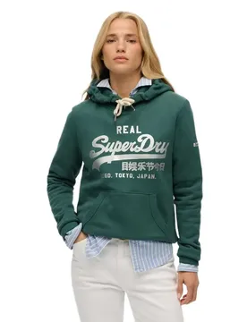 Felpa Con Cappuccio Vintage Logo Metallic Mallard Green XL