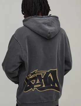 Mens Oversized Bhm Graffiti Washed Printed Hoodie - Charcoal Cotton - Size 3xl - boohooMAN - FashionsVida