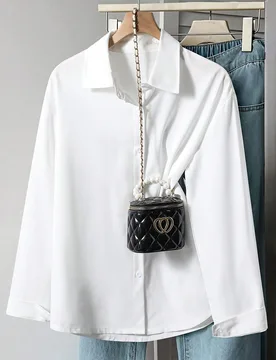 Camisa blanca con solapa para adolescente, top casual holgado con pechera de botones, suave y versátil para otoño, graduación, regreso a clases, st - Shein - FashionsVida