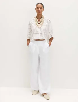 Pure Linen Balloon Trousers White female - M&S - FashionsVida