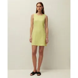 Vestido corto de lino con escote redondo y sin mangas