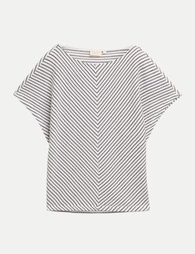 T-shirt mit U-boot Kragen Weiß M