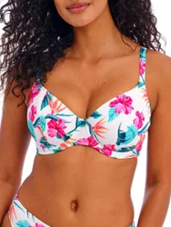 Womens Palm Paradise Plunge Bikini Top - White Polyamide - Size 32d