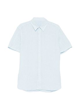 Contemporary Fit 100% Linen Shirt with Lined Print, Made in Italy