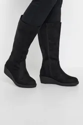 Extra Wide Fit Faux Suede Wedge Boots - Black - Size: 8EEE