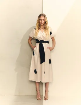 Vestido midi con mangas abullonadas de lunares - Hannibal Laguna Collection - FashionsVida
