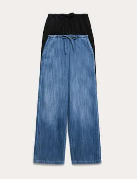 Pack Denim Pull On Wide Leg Jeans Medium Blue Mix female - M&S - FashionsVida