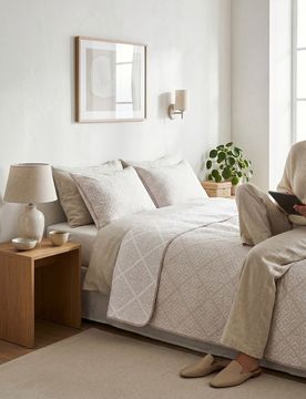 Copriletto con motivo vegetale - beige