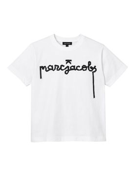 T-shirt con scatola con logo a nastro