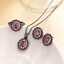 Jewelry set with gold-plated bird's nest cut oval black gold main stone6*8