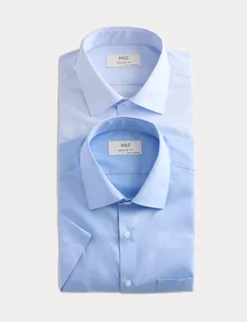 Pack Regular Fit Easy Iron Shirts Blue Mix male - M&S - FashionsVida