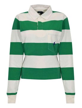 Polo A Manica Lunga In Cotone Green/White