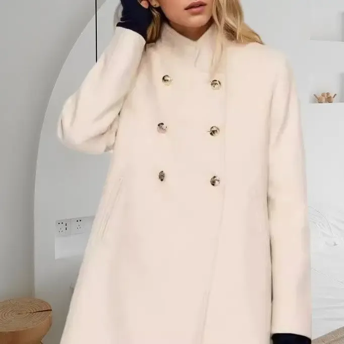 Autumn/Winter Long-Sleeved Simple-Neck Solid Color Slim-Fitting Wool Coat - Aliexpress - FashionsVida