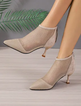 Botas de tacón de pirámide con panel de malla para mujer para otoño/invierno, botas de tobillo de moda para verano, botas para mujer, tacones de ga - Shein - FashionsVida
