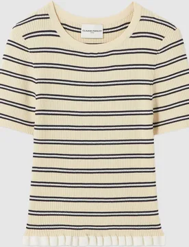Top de punto de mujer de manga corta con rayas y volante - CLAUDIE PIERLOT - FashionsVida