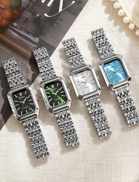 Pieza Reloj de cuarzo con esfera cuadrada y marcas, de acero inoxidable, de moda para adolescentes. Adecuado como regalo de cumpleaños o graduación - Shein - FashionsVida