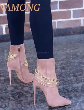 Metal Rhinestone Decorative Short Boots Fashionable Simple Side Zipper Design Pointed Temperament Women's Slim High-Heeled Boots - Aliexpress - FashionsVida