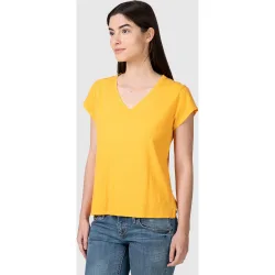 Camiseta interior básica de mujer de manga corta con cuello pico