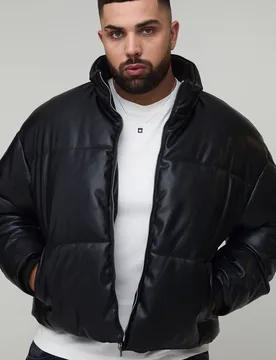 Herren Plus Boxy Curved Hem PU Pufferjacke Black Größe 3XL - boohooMAN - FashionsVida