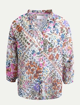 Bluse mit Rüschenkragen Mehrfarbig XL