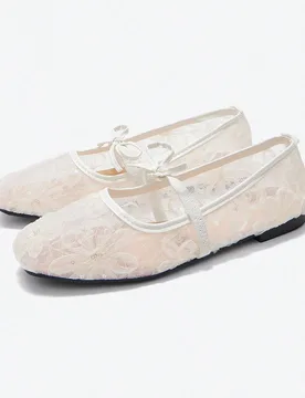 Zapatos planos de mujer con lazo y punta cuadrada, zapatos casuales de punto, zapatos de ballet casuales de talla grande, zapatos slip-on de bajo empe - Shein - FashionsVida