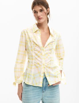 Camisa cuadros, Mujer, Algodon, Amarillo, XS