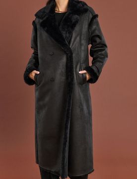 Cappotto lungo in ecopelle - nero