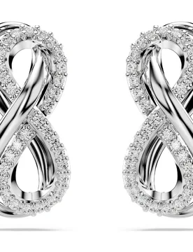 Orecchini a lobo Hyperbola, Infinito, Bianchi, Placcato rodio OS - Swarovski - FashionsVida