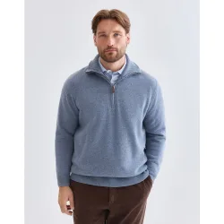 Jersey de hombre cuello semicisnecremallera liso lana cashmere tallas grandes