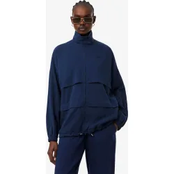 Chaqueta de mujer de chándal oversized de mezcla de lino en azul de manga larga